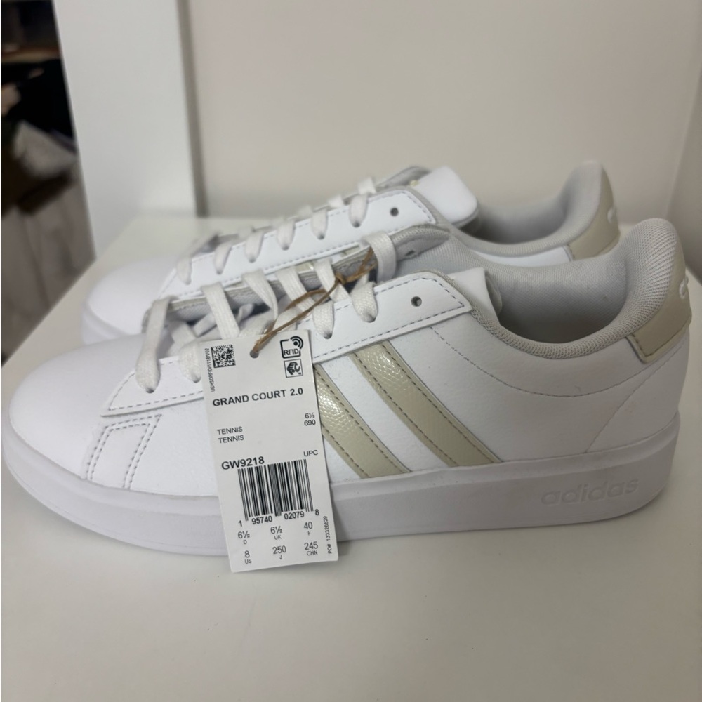 adidas Women's Grand Court 2.0 White and Tan Sneakers